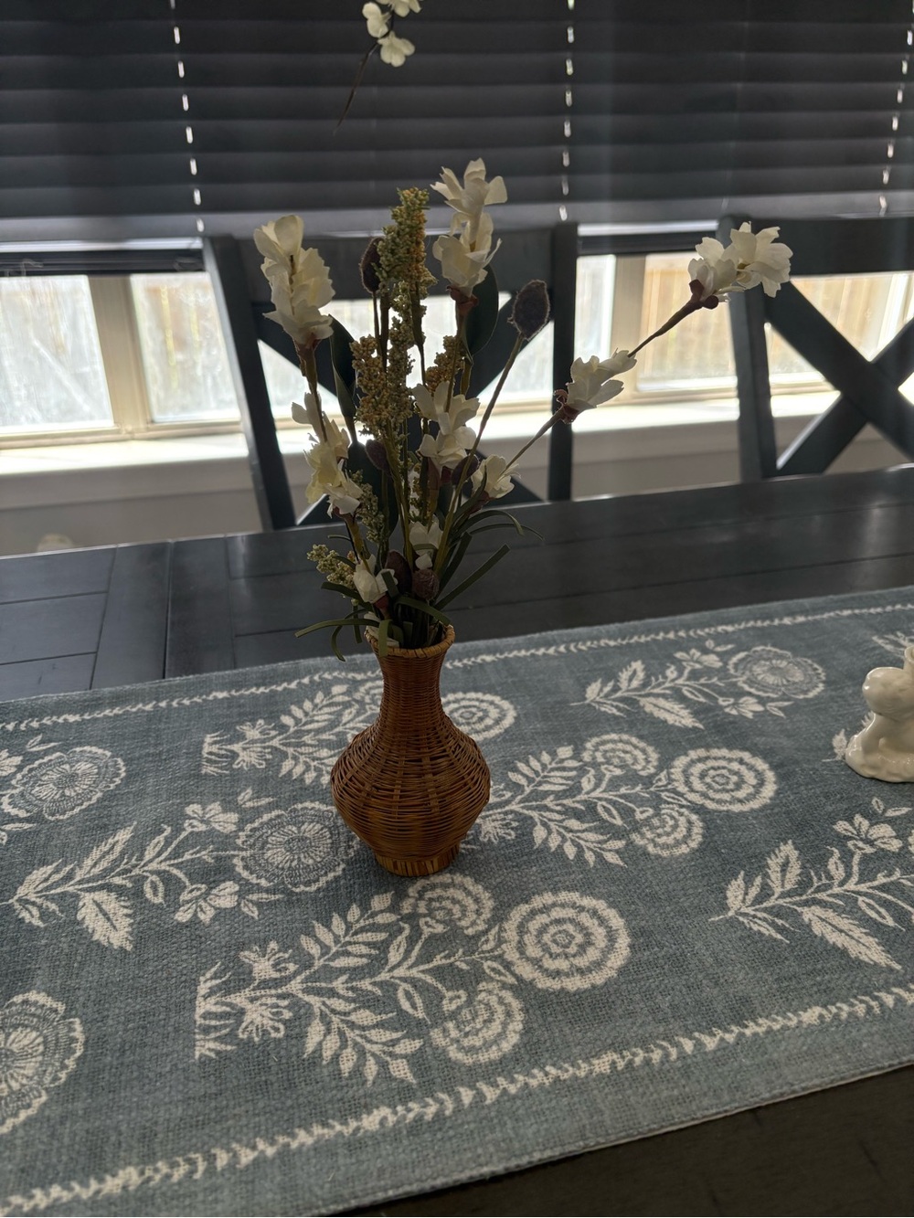 Decorative Wicker Bud Vase with White Floral Stems